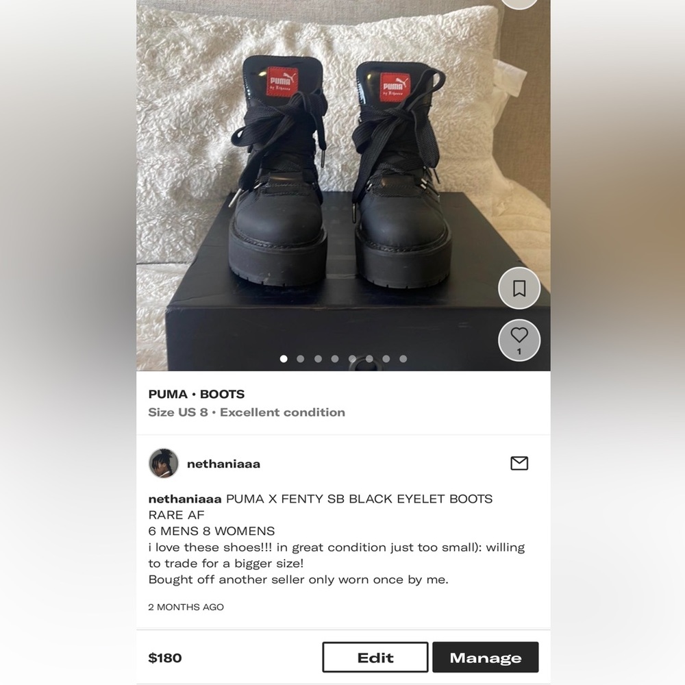 PUMA X FENTY SB BLACK EYELET BOOTS
RARE AF
